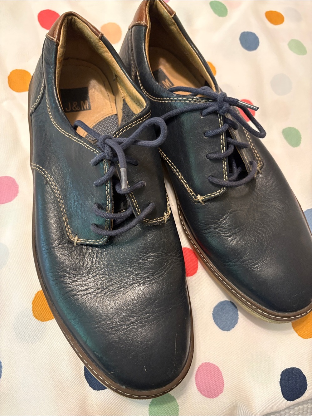 Men's Navy Leather Lace-Up Derbys by J&M - Navy Blue size 10.5 M